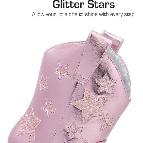 Girls Cowboy Boots Cowgirl Western Boots with Low Heel Square Toe for Little Kid - Picture 2 of 5